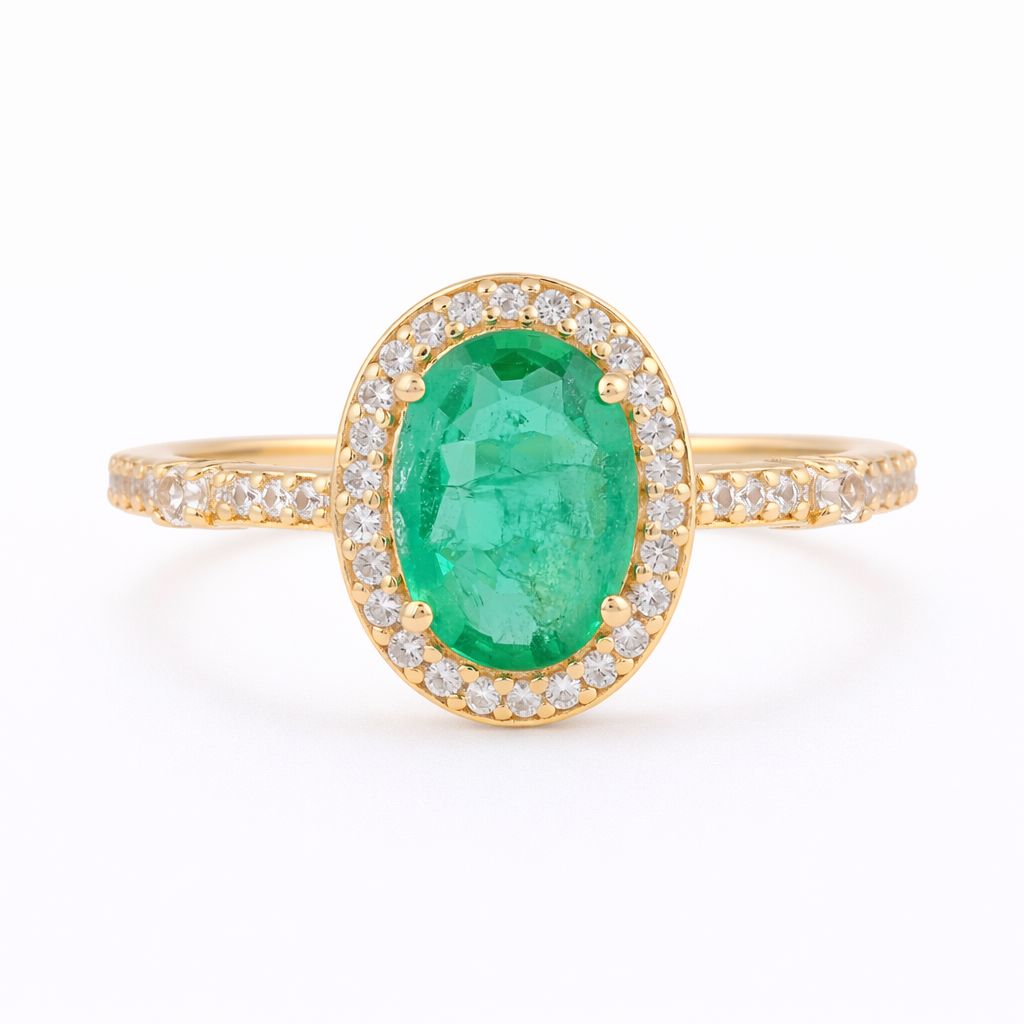 1.08 Ct Oval Emerald 9K Gold Ring