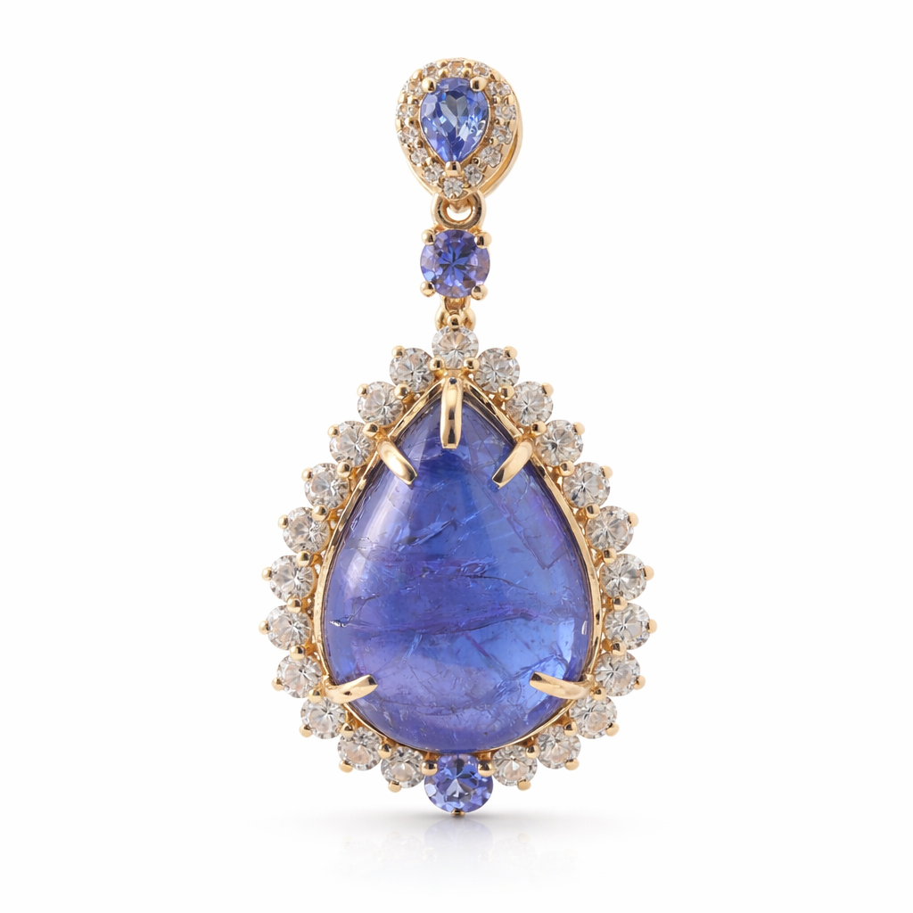 15.28 Ct Pear Tanzanite 9K Gold Pendant
