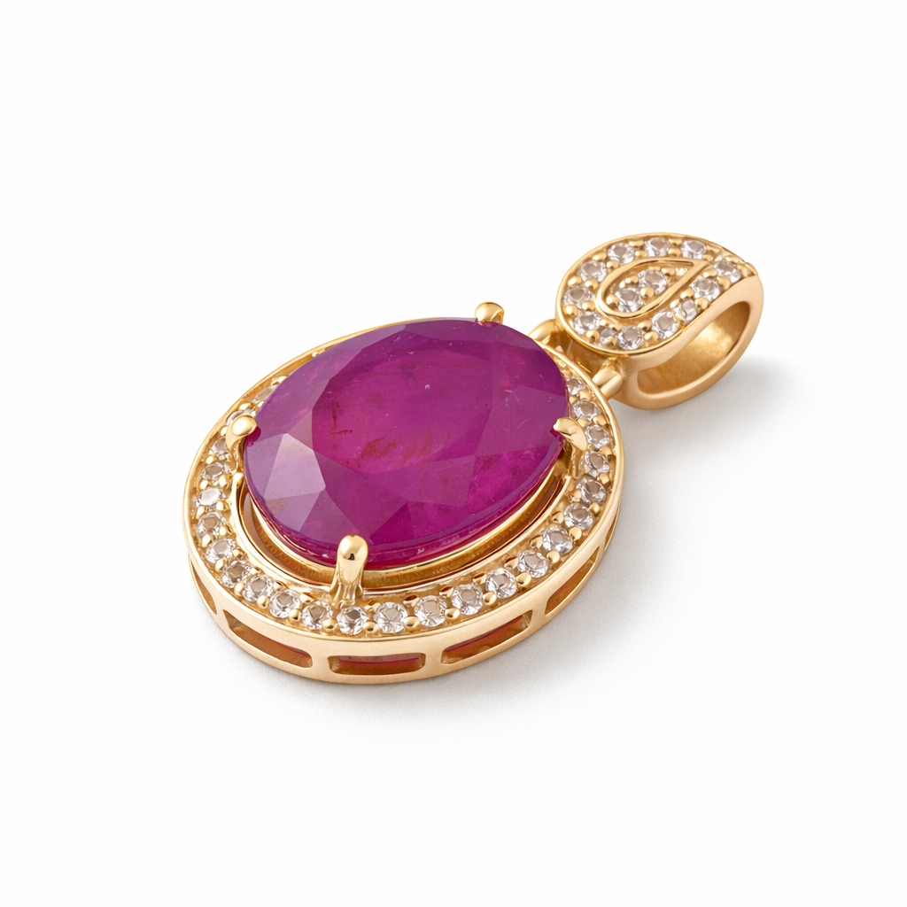 2.95 Ct Oval Ruby 9K Gold Pendant