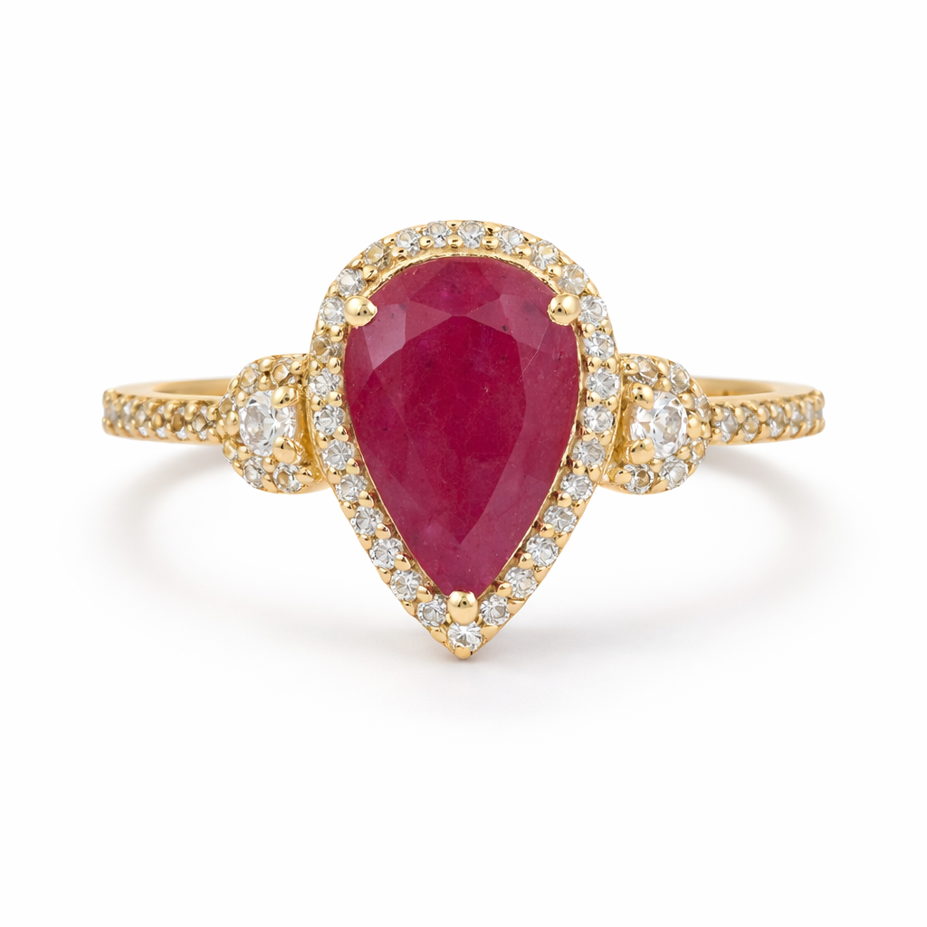 1.49 Ct Pear Ruby 9K Gold Ring