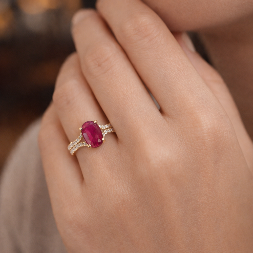 2.34 Ct Oval Ruby 9K Gold Ring