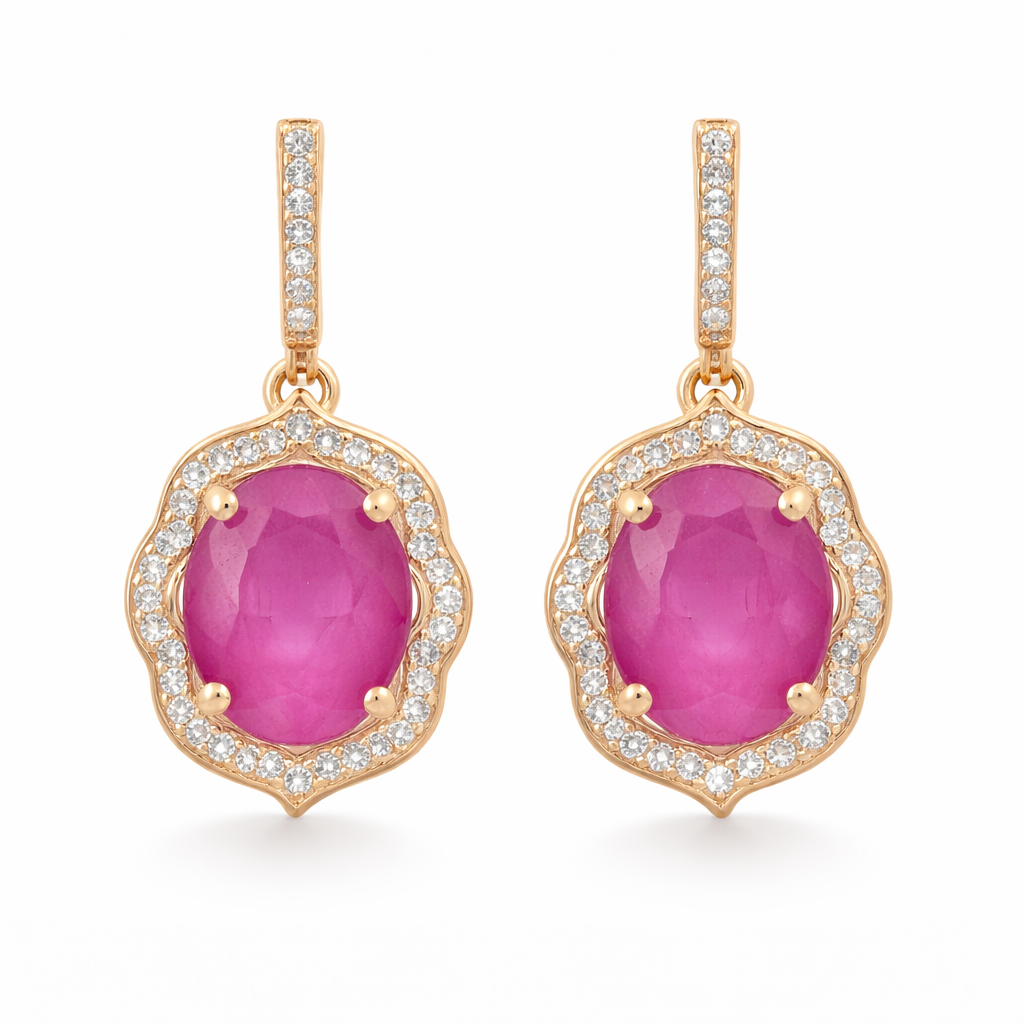 4.33 Ct Oval Ruby 9K Gold Earrings