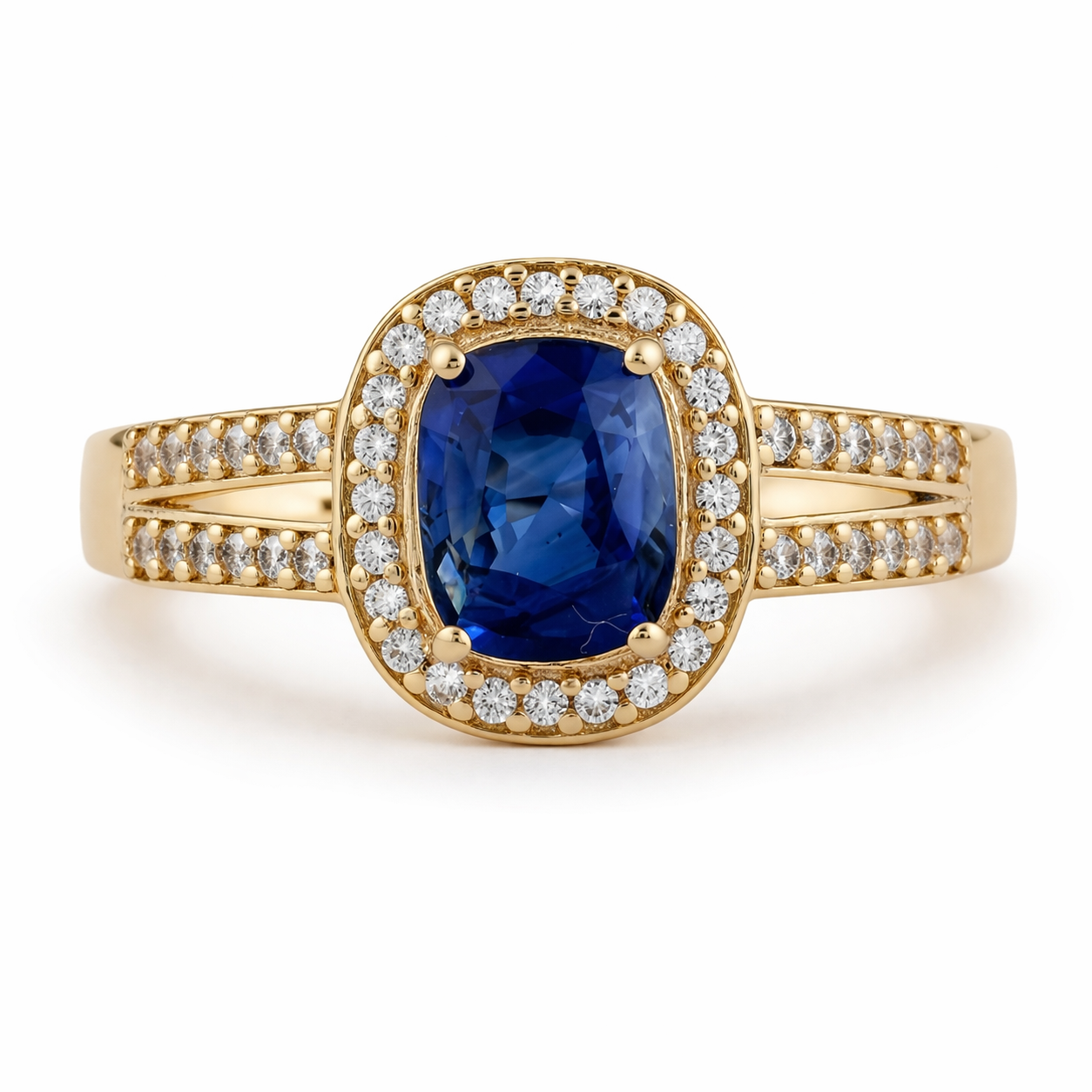 1.27 Ct Cushion Sapphire 9K Gold Ring