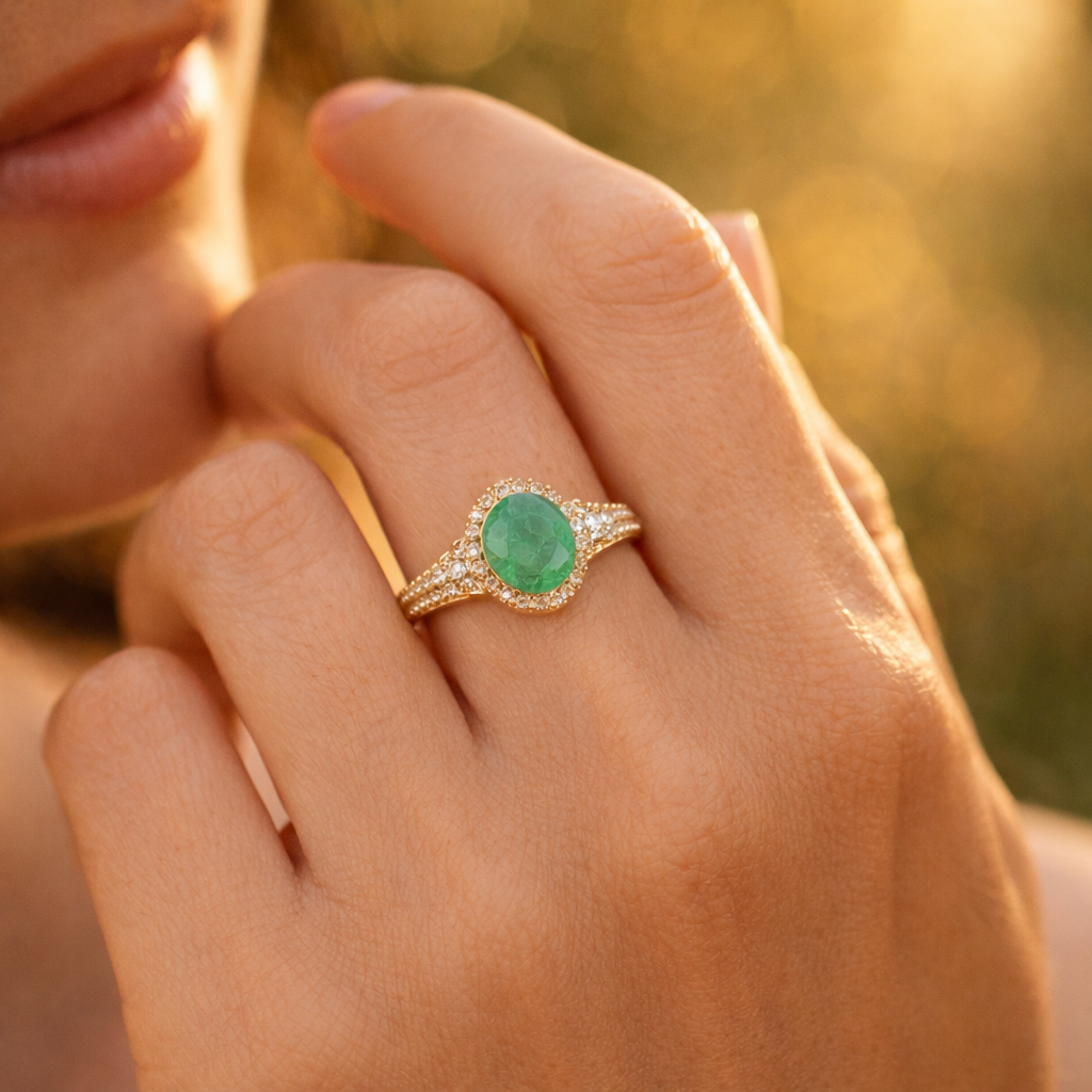 2.31 Ct Oval Emerald 9K Gold Ring