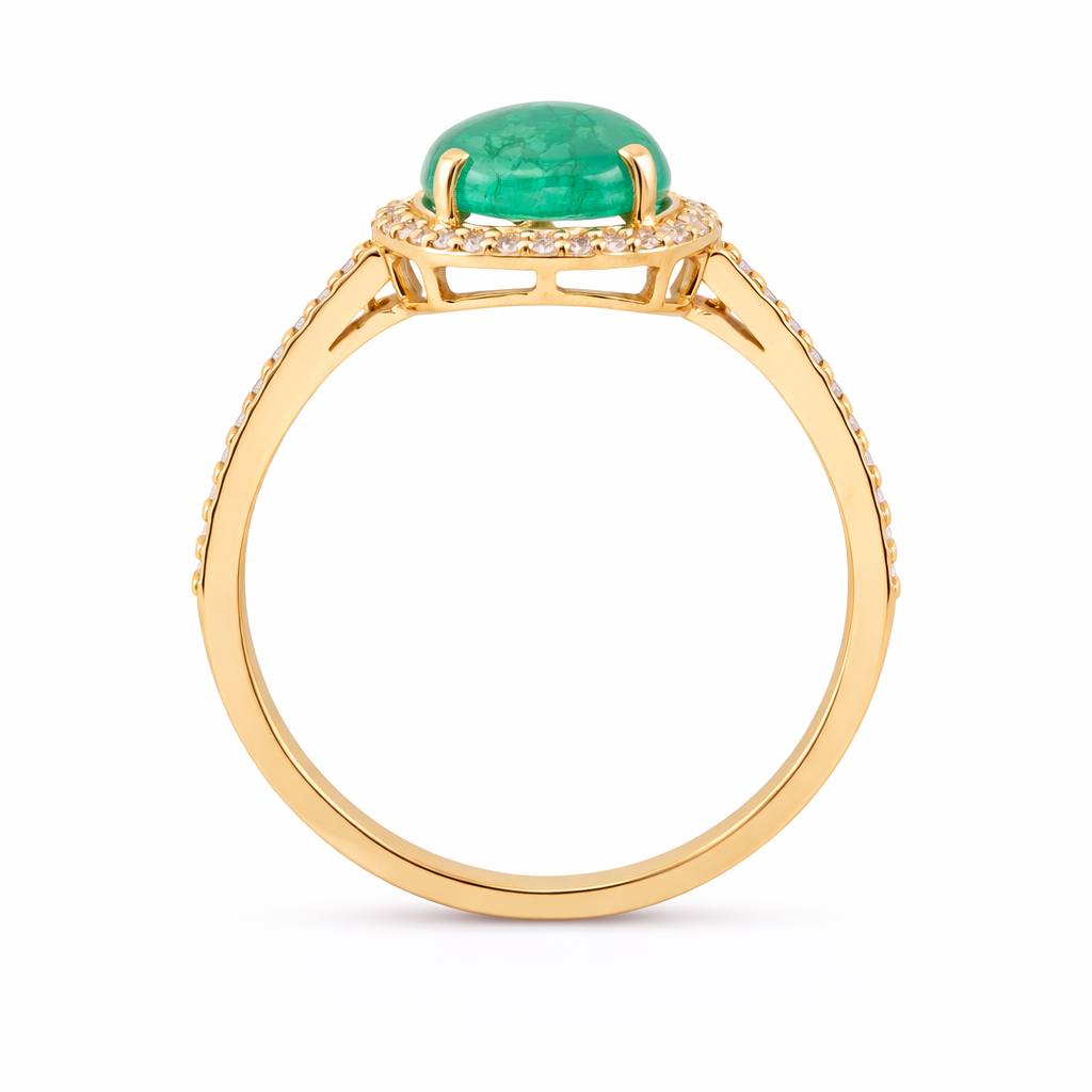 1.96 Ct Oval Cabochon Cut Natural Emerald 14K Gold Ring