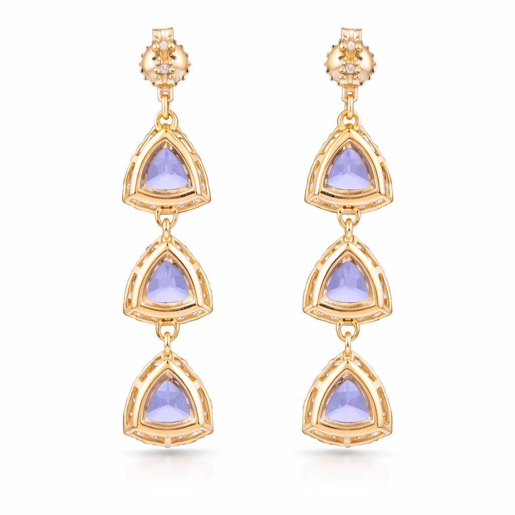 3.13 Ct Trillion Tanzanite 9K Gold Earrings