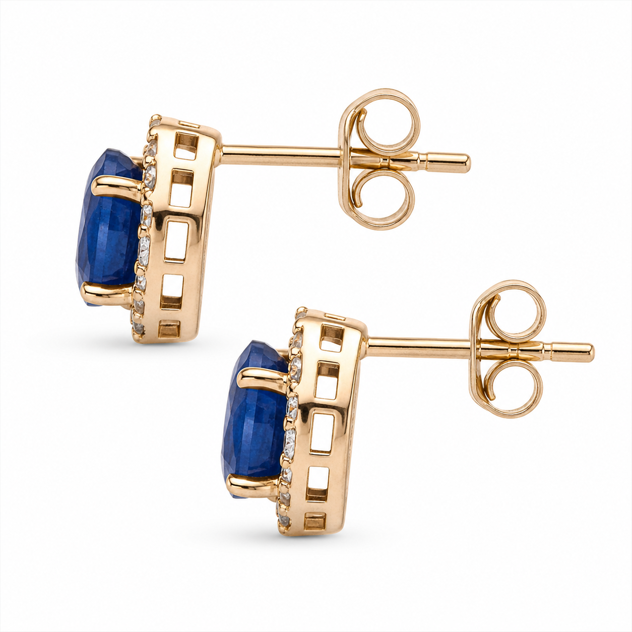 2.80 Ct Oval Blue Sapphire 9K Gold Earrings