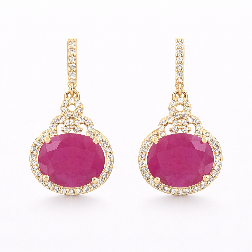 5.39 Ct Oval Ruby 9K Gold Earrings