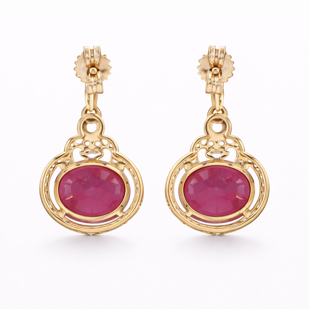 5.39 Ct Oval Ruby 9K Gold Earrings