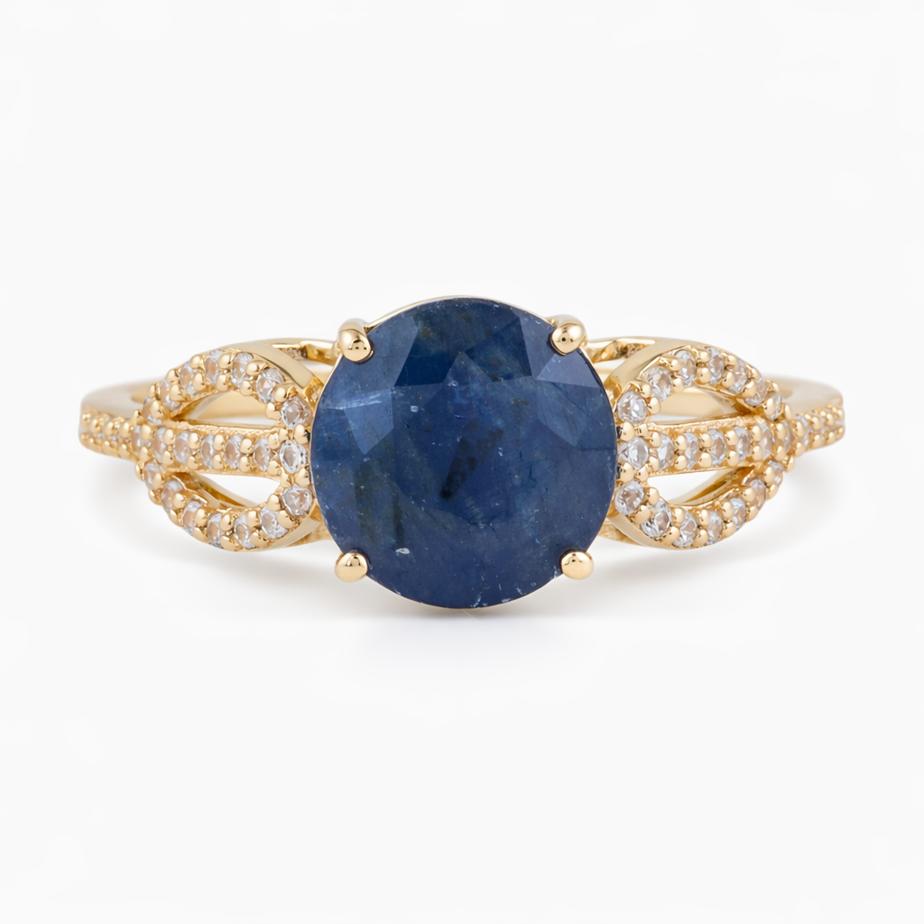 2.92 Ct Round Sapphire 9K Gold Ring
