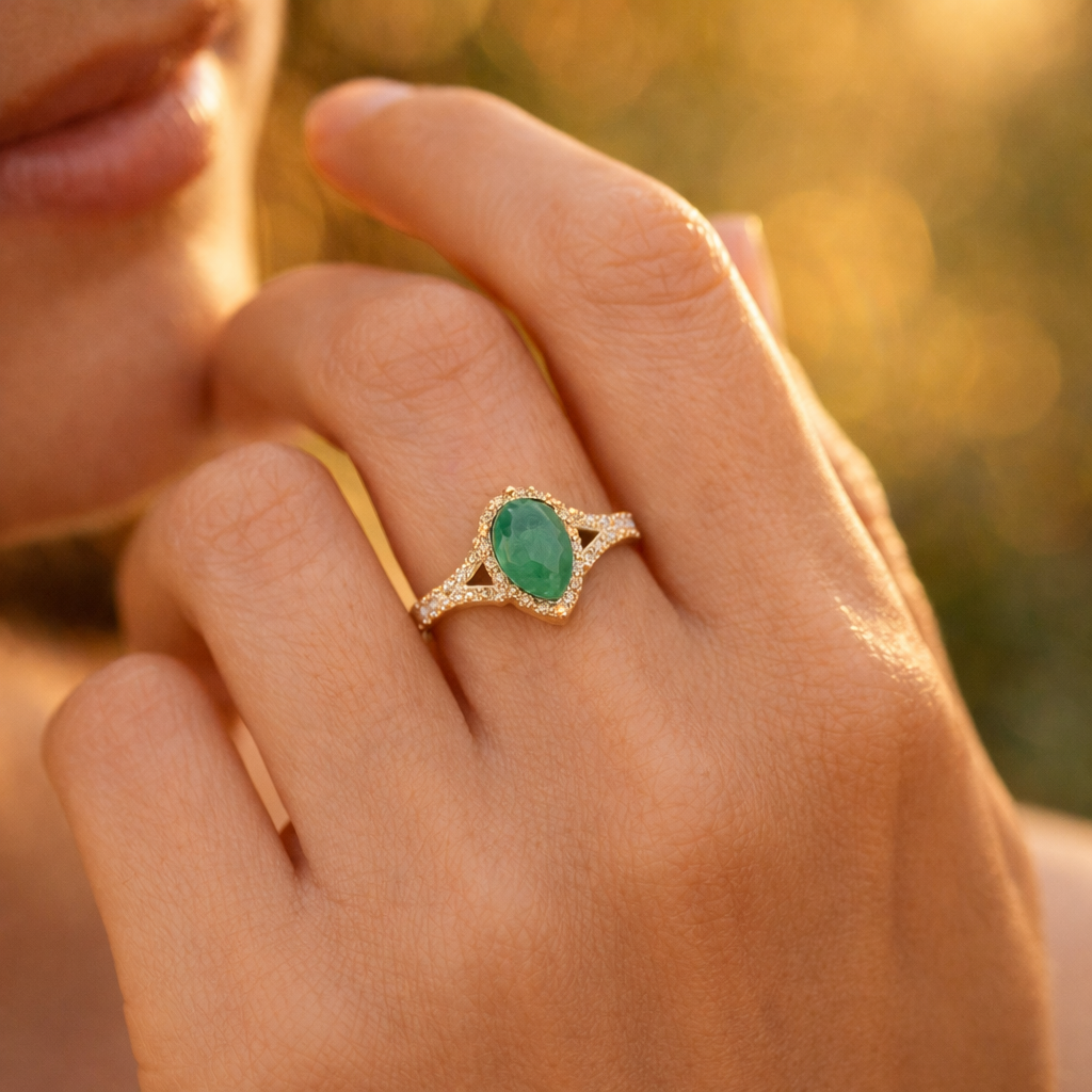 1.58 Ct Oval Emerald 9K Gold Ring