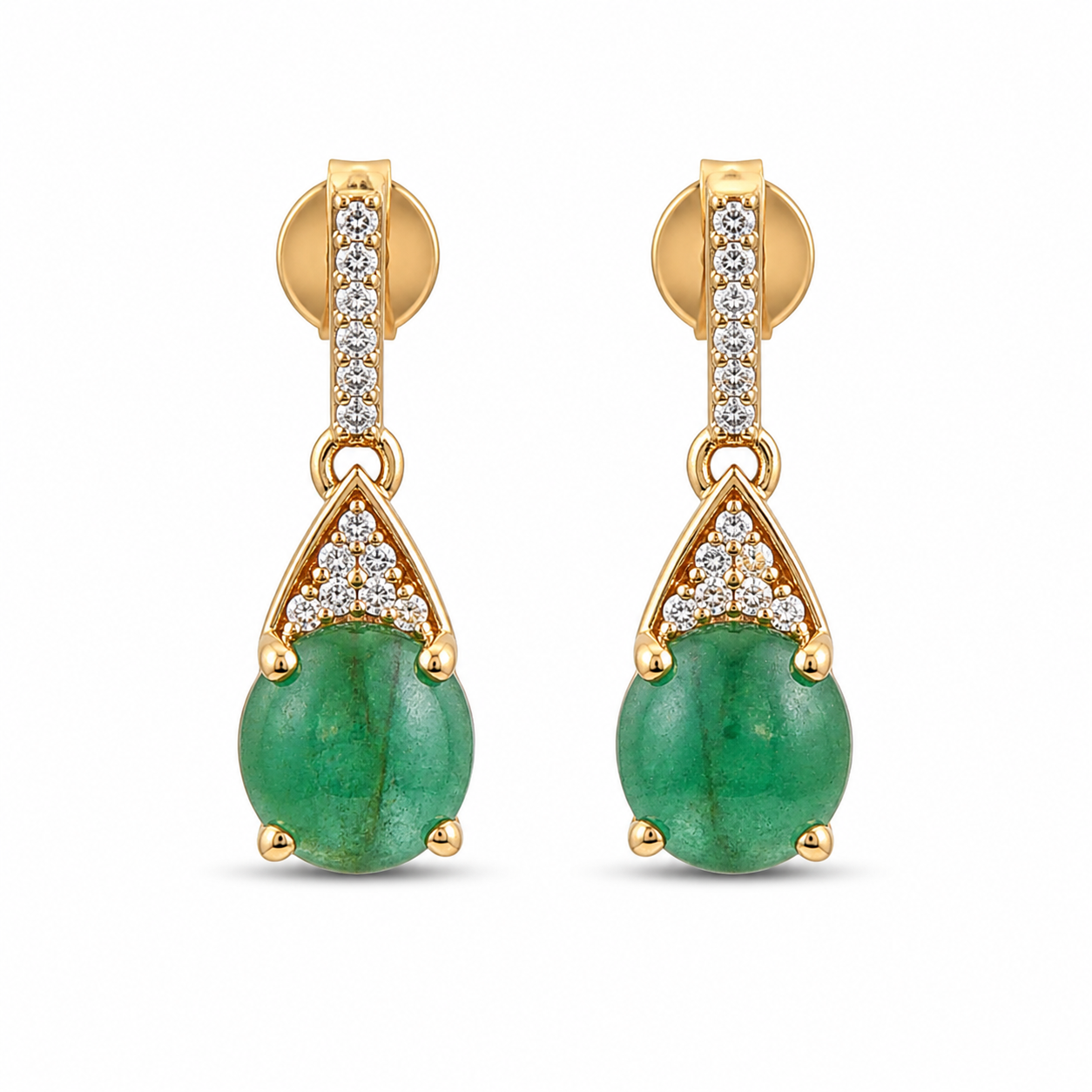 1.45 Ct Round Emerald 9K Gold Earrings