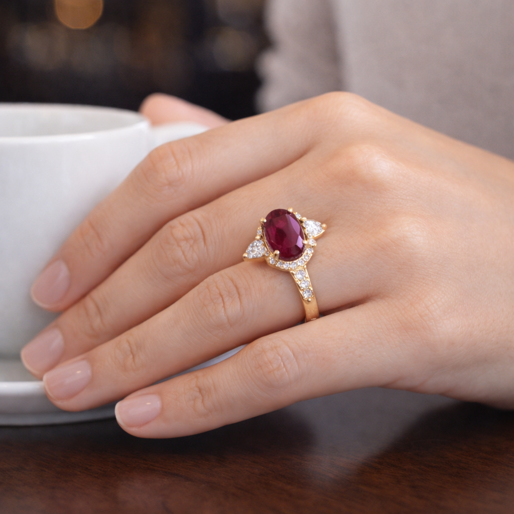 4.01 Ct Oval Ruby 9K Gold Ring