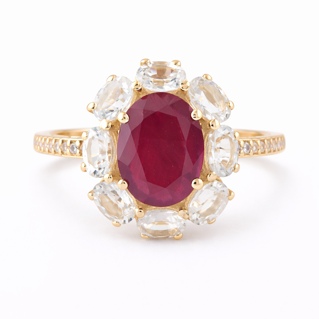 3.21 Ct Oval Ruby 9K Gold Ring