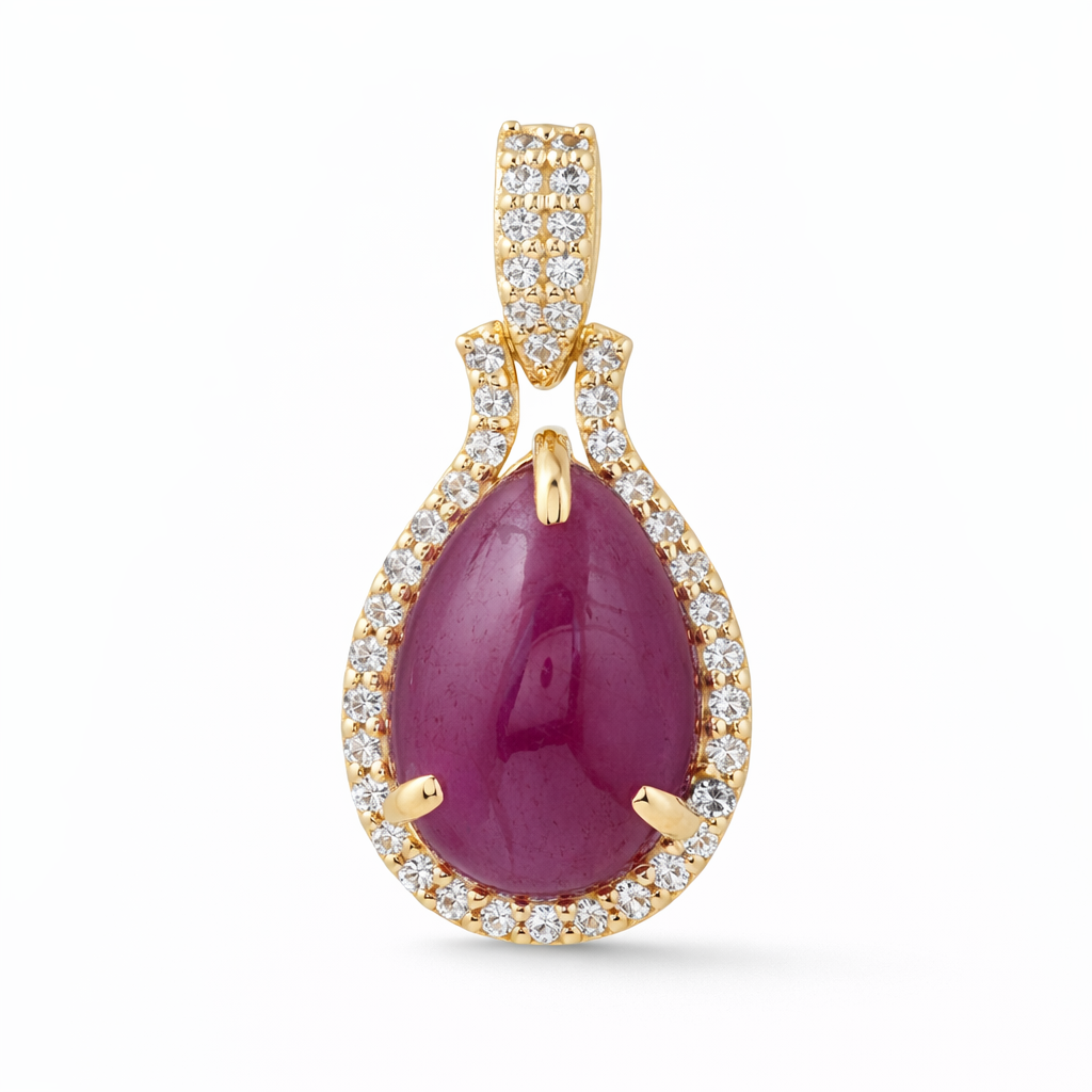3.85 Ct Pear Ruby 9K Gold Pendant