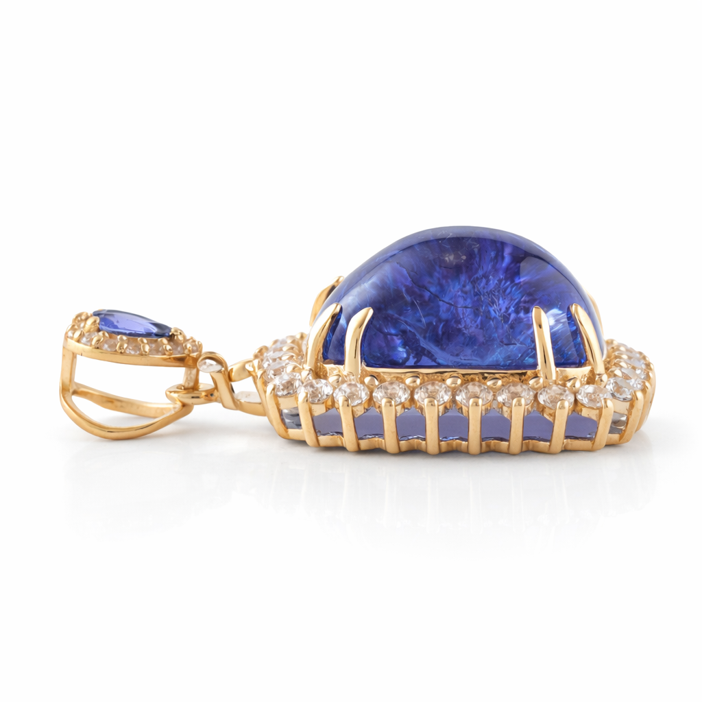 14.50 Ct Cushion Tanzanite 9K Gold Pendant