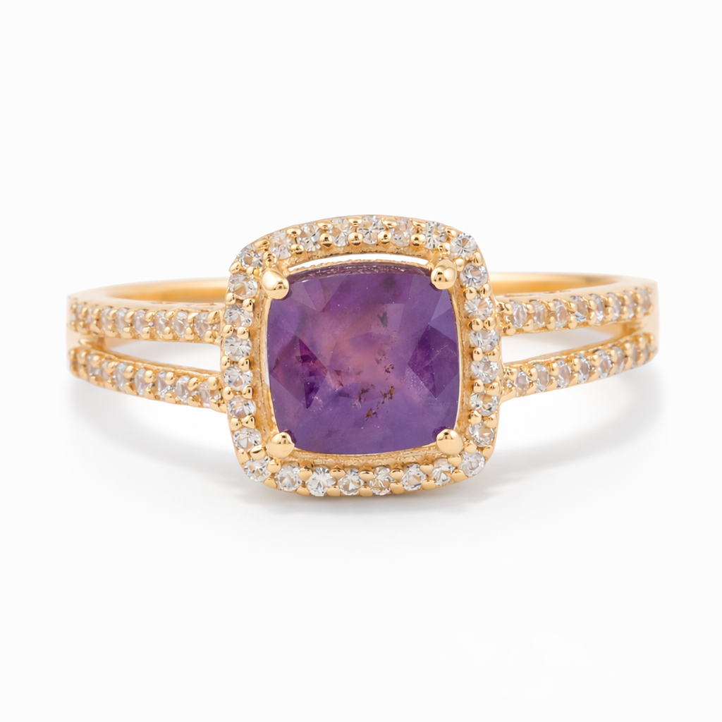 2.15 Ct Cushion Fancy Sapphire 9K Gold Ring