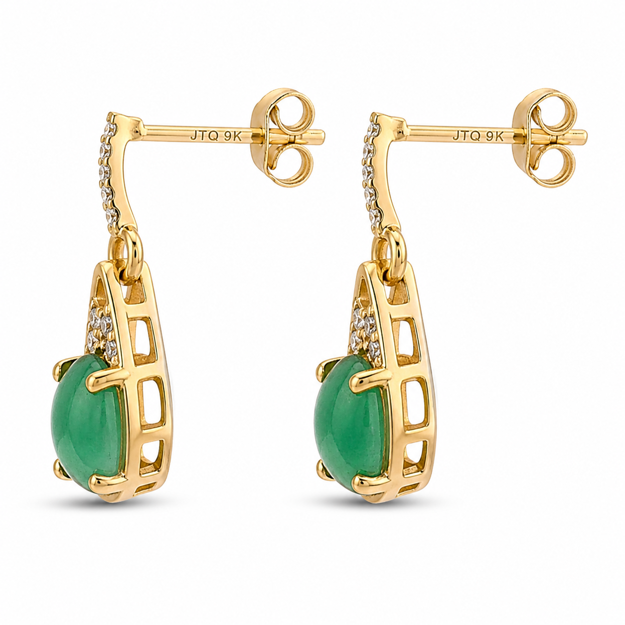 1.45 Ct Round Emerald 9K Gold Earrings