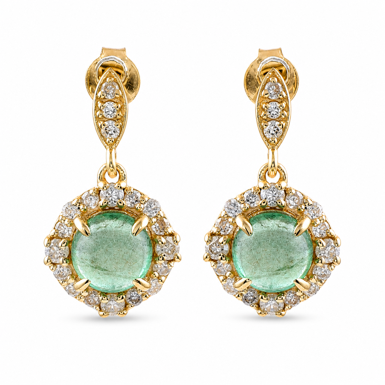 2.31 Ct Round Emerald 9K Gold Earrings