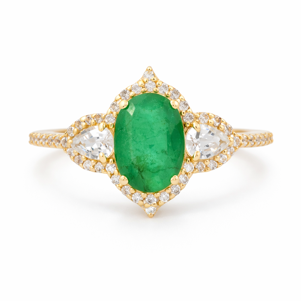 1.58 Ct Oval Emerald 9K Gold Ring