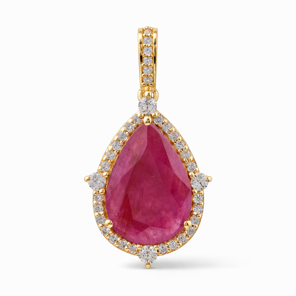 2.28 Ct Pear Ruby 9K Gold Pendant