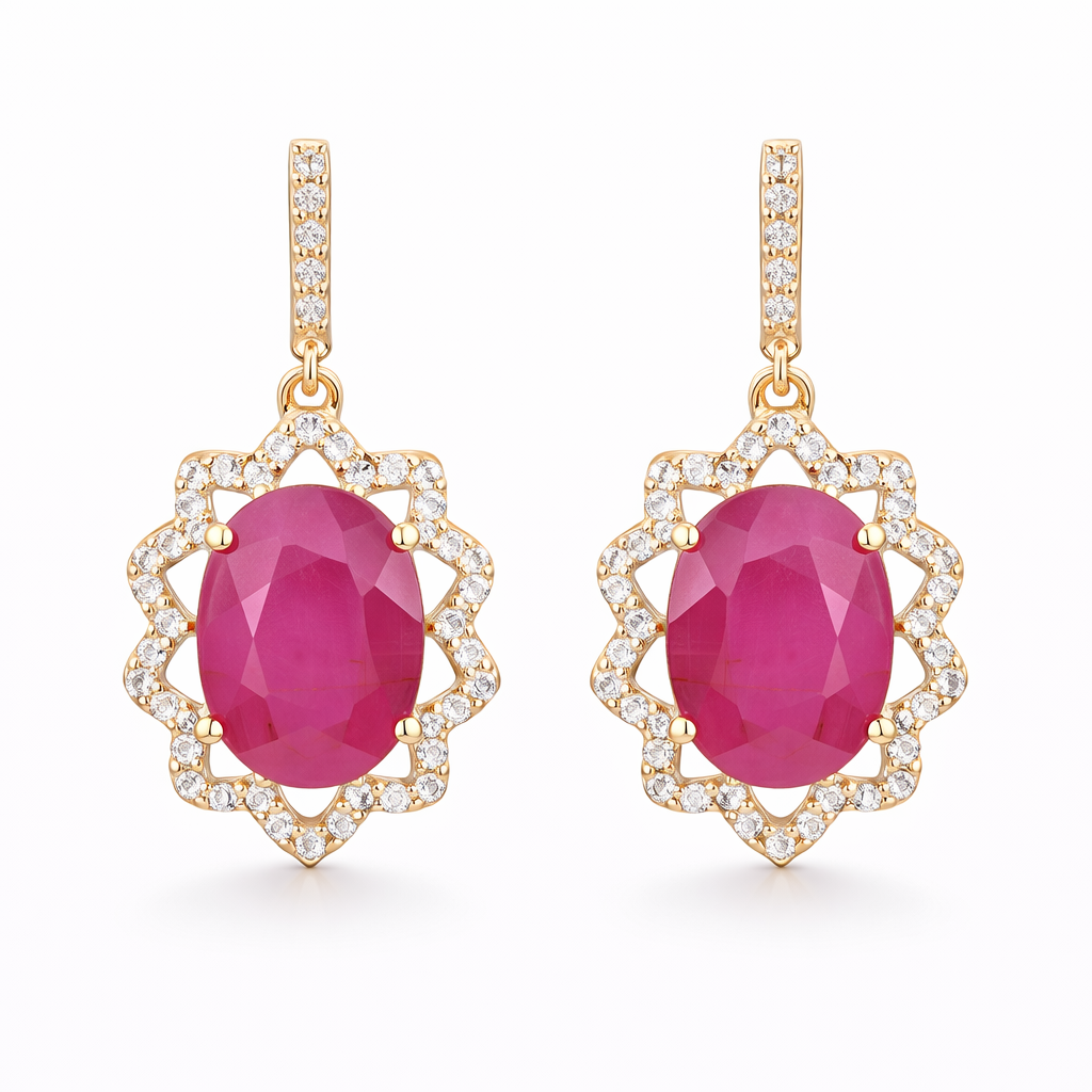 4.58 Ct Oval Ruby 9K Gold Earrings
