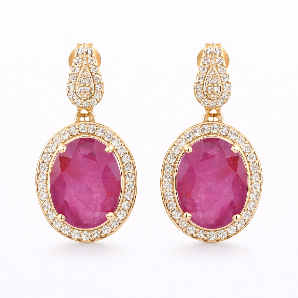 6.89 Ct Oval Ruby 9K Gold Earrings