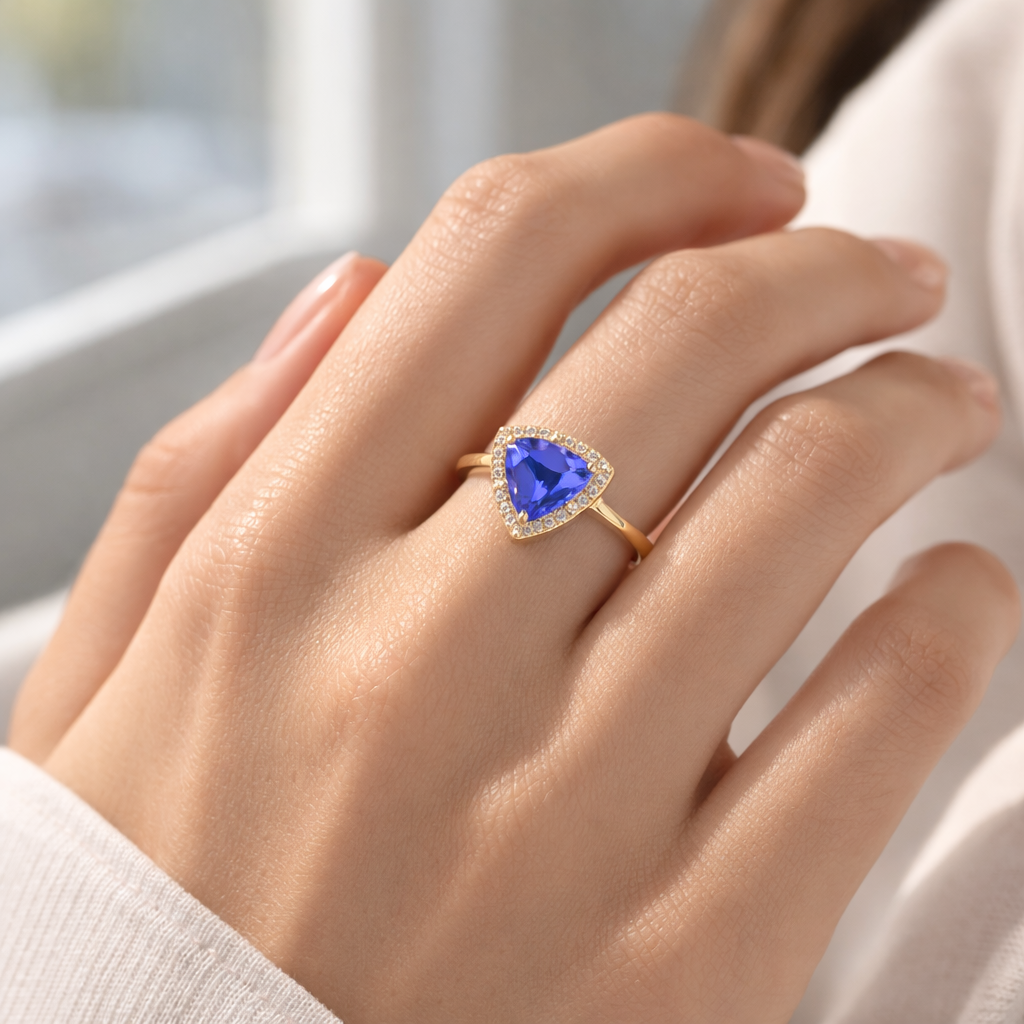 2.00 Ct Trillion Tanzanite 9K Gold Ring