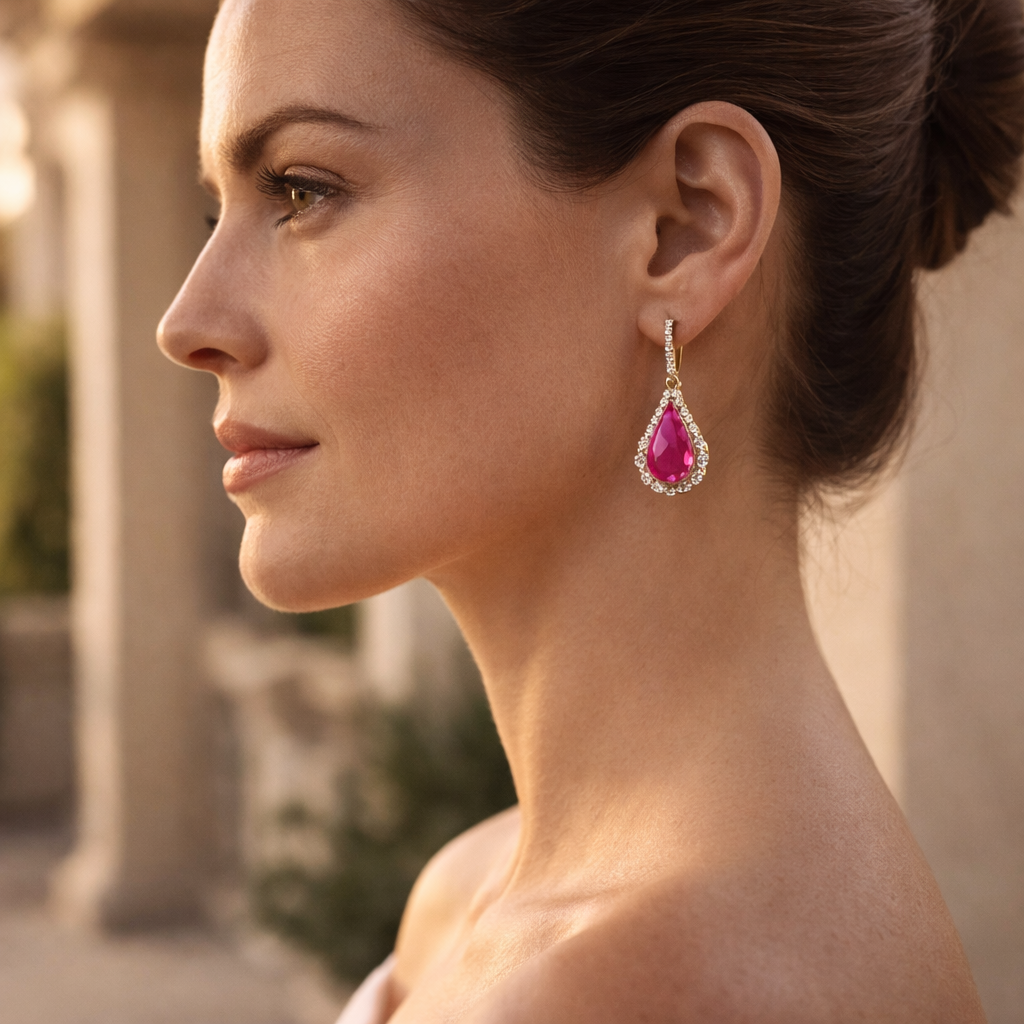 2.64 Ct Pear Ruby 9K Gold Earrings
