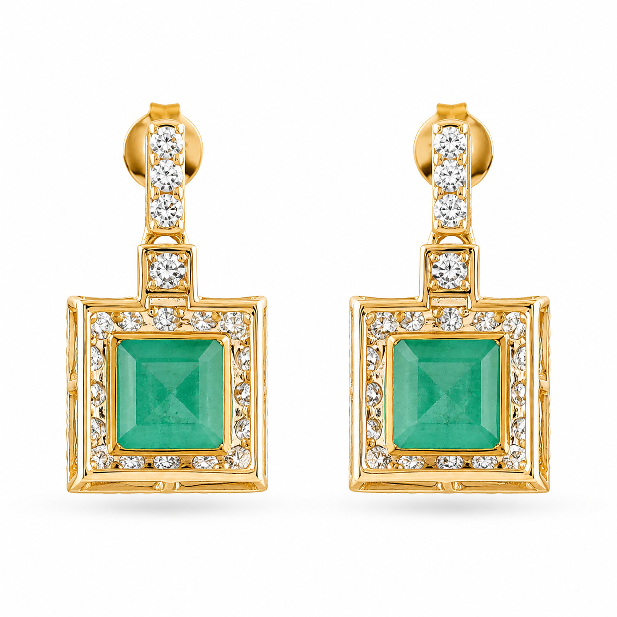 2.59 Ct Square Emerald 9K Gold Earrings
