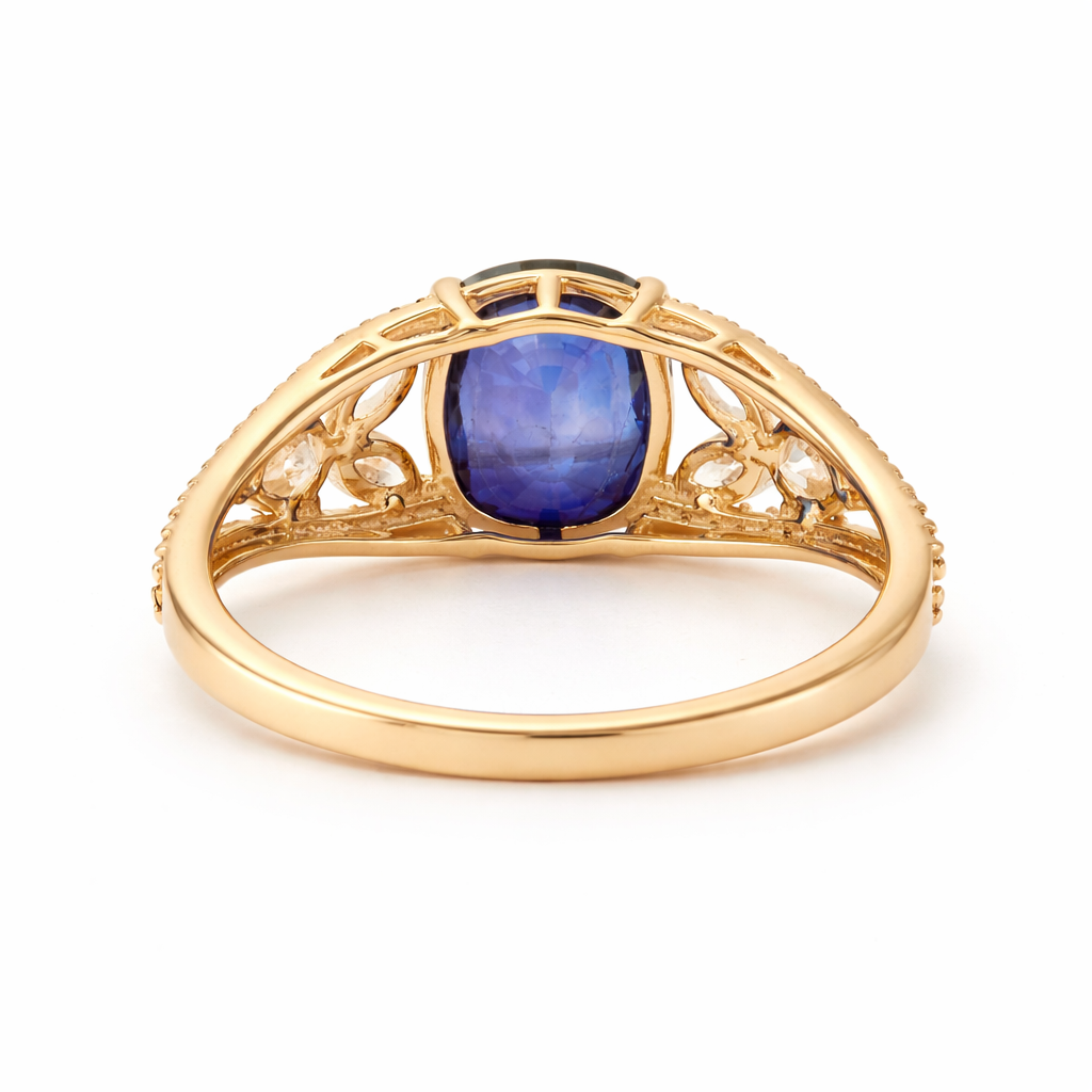 3.70 Ct Cushion Sapphire 9K Gold Ring