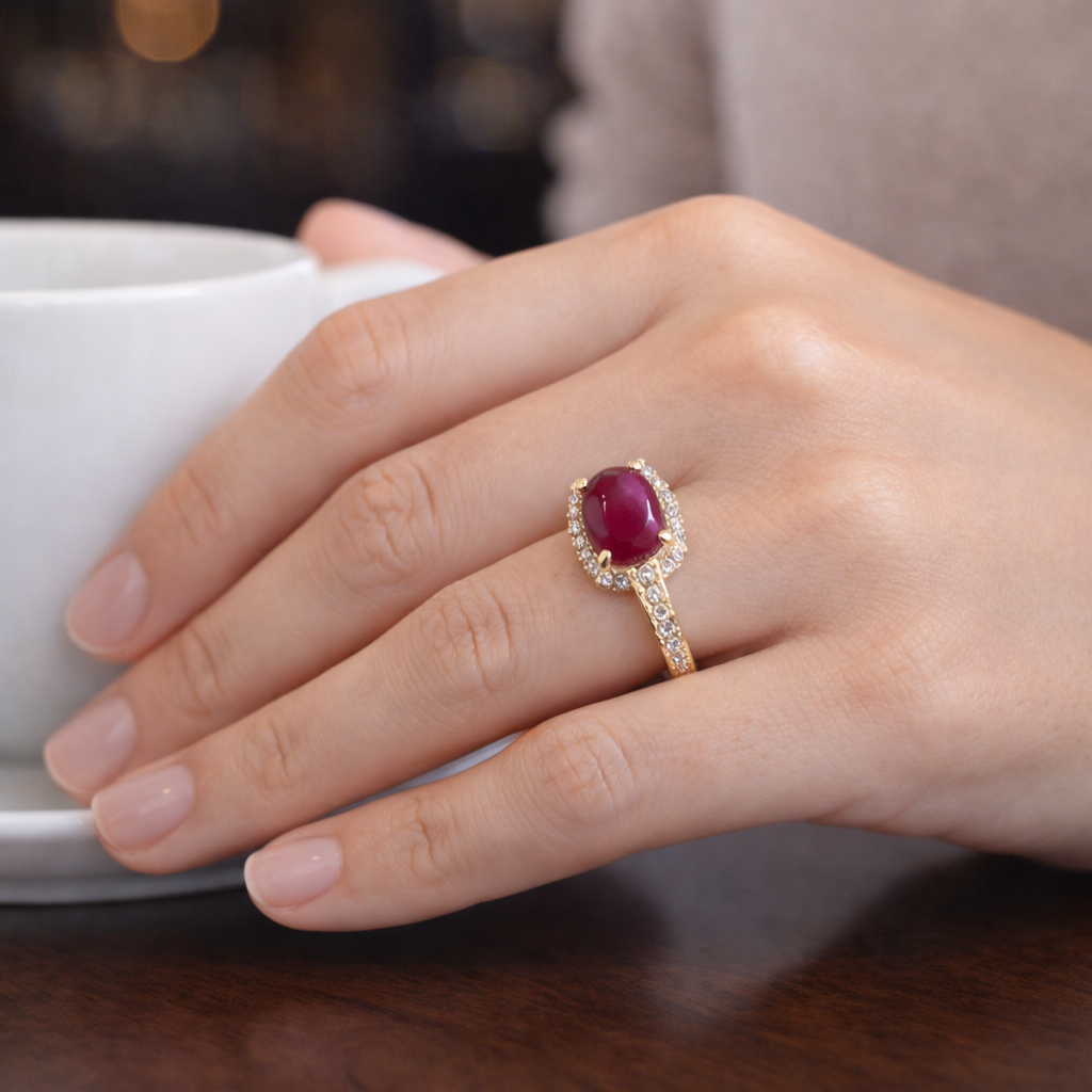 3.10 Ct Octagon Ruby 9K Gold Ring