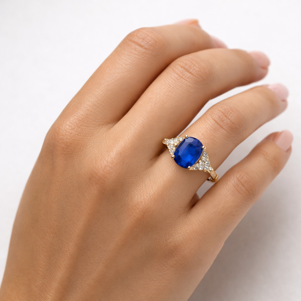 3.70 Ct Cushion Sapphire 9K Gold Ring