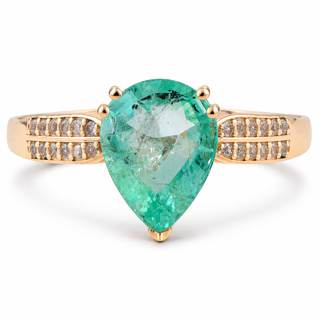 2.02 Ct Pear Emerald 9K Gold Ring