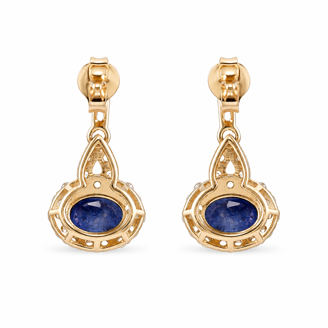 2.82 Ct Oval Blue Sapphire 9K Gold Earrings