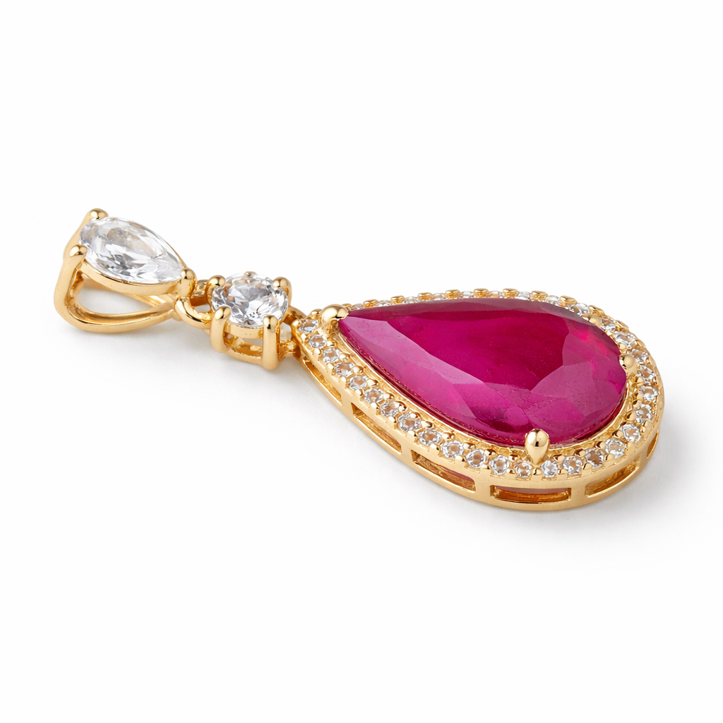3.45 Ct Pear Ruby 9K Gold Pendant