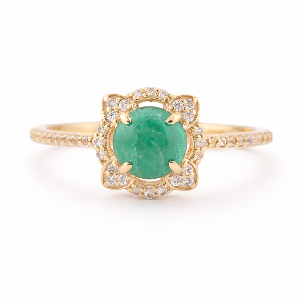 0.93 Ct Round Emerald 9K Gold Ring