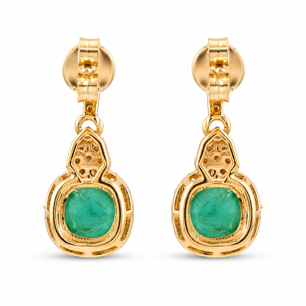 1.37 Ct Cushion Emerald 9K Gold Earrings