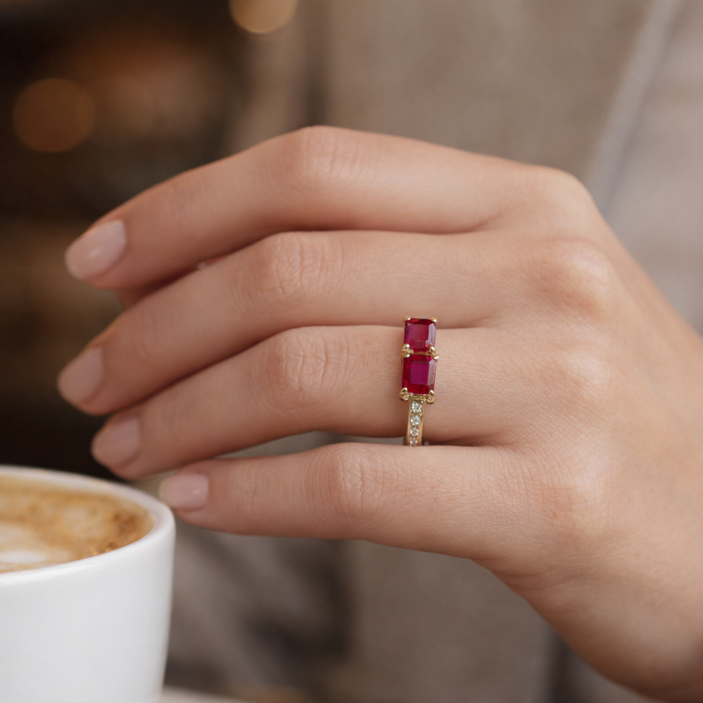 1.35 Ct Octagon Ruby 9K Gold Ring