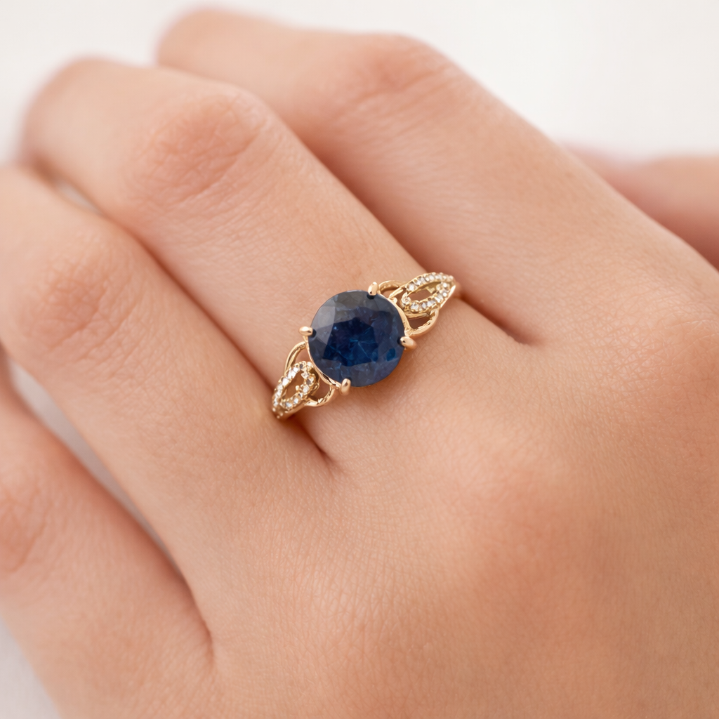 2.92 Ct Round Sapphire 9K Gold Ring