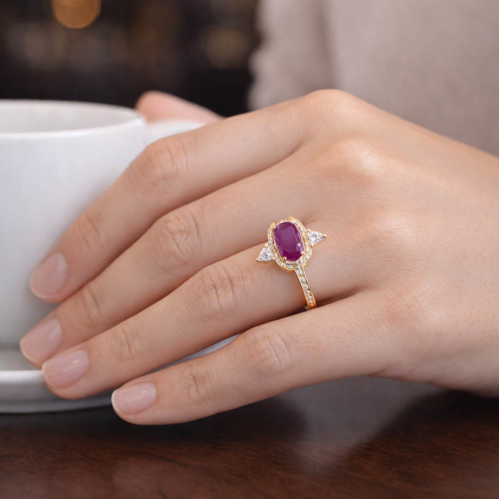 2.94 Ct Octagon Ruby 9K Gold Ring