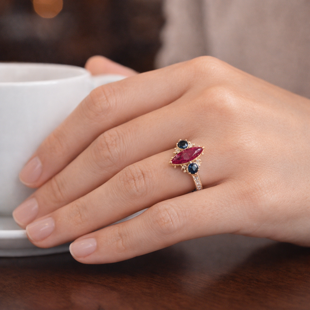 2.56 Ct Marquise Ruby 9K Gold Ring