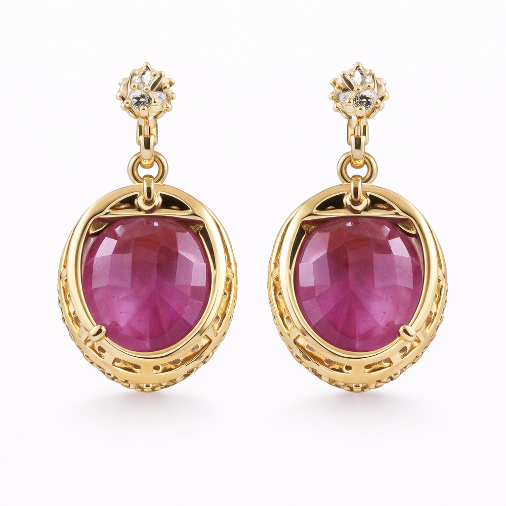 5.22 Ct Oval Ruby 9K Gold Earrings