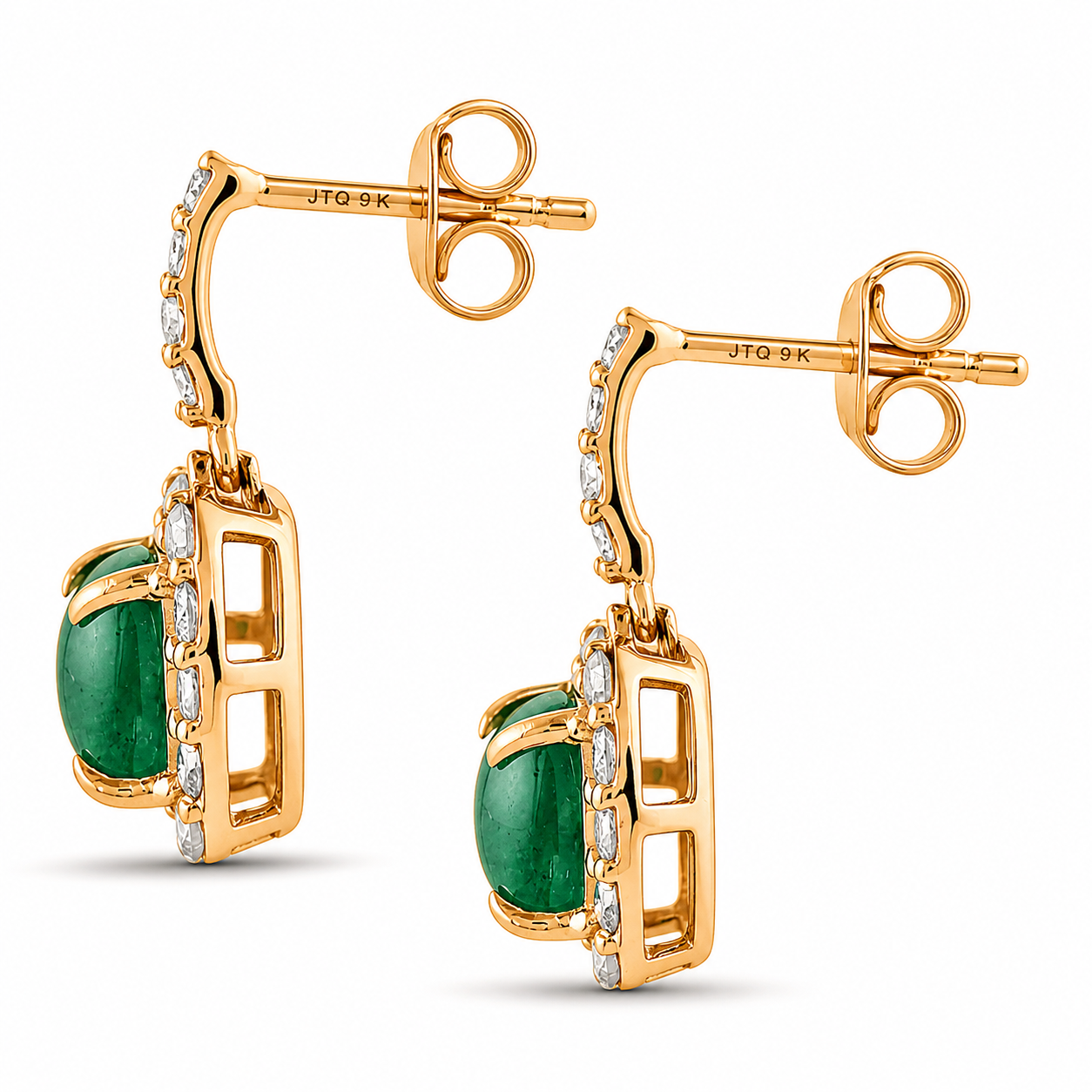 2.10 Ct Cushion Emerald 9K Gold Earrings