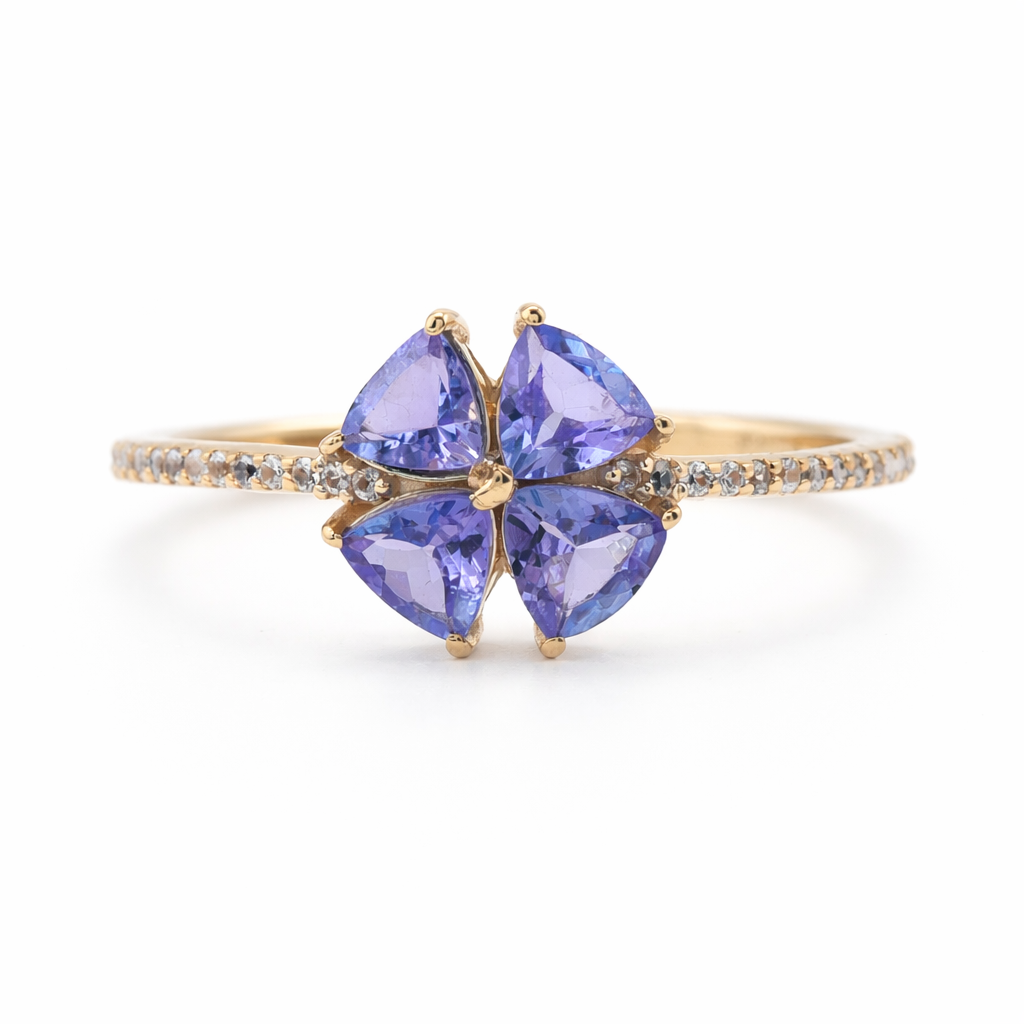 1.03 Ct Trillion Tanzanite 9K Gold Ring