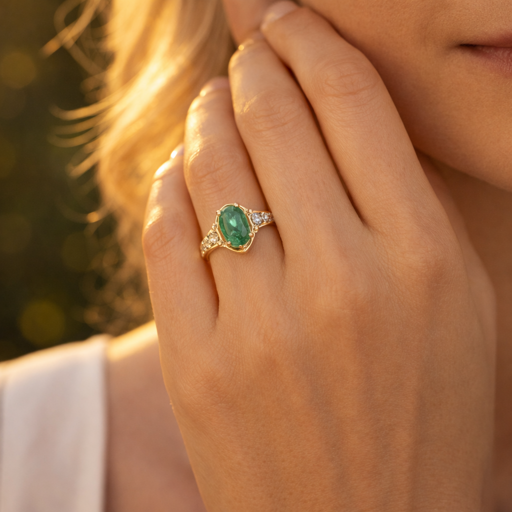 1.52 Ct Pear Emerald 9K Gold Ring