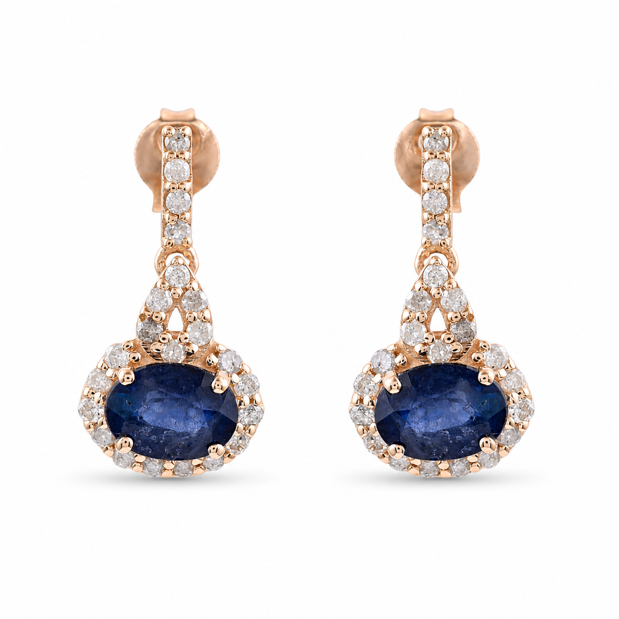 2.82 Ct Oval Blue Sapphire 9K Gold Earrings