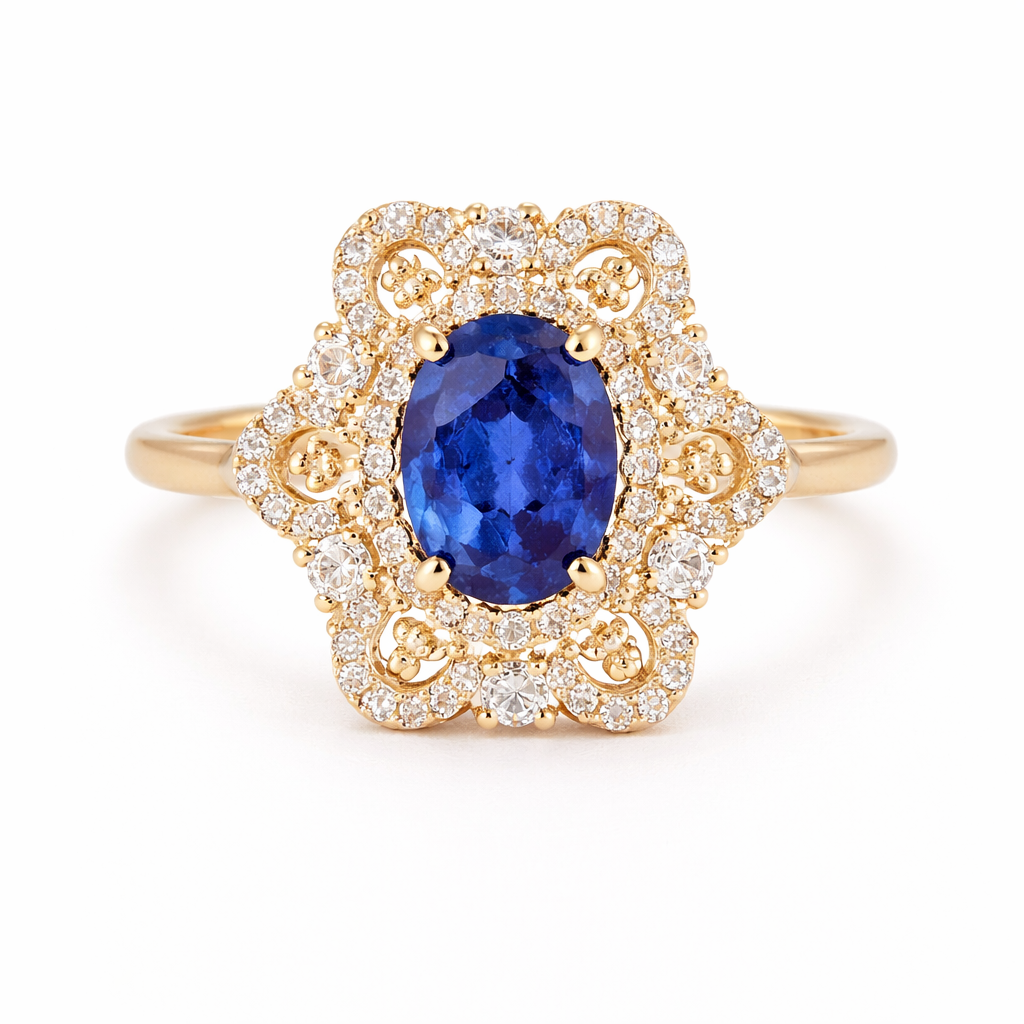 1.82 Ct Oval Sapphire 9K Gold Ring