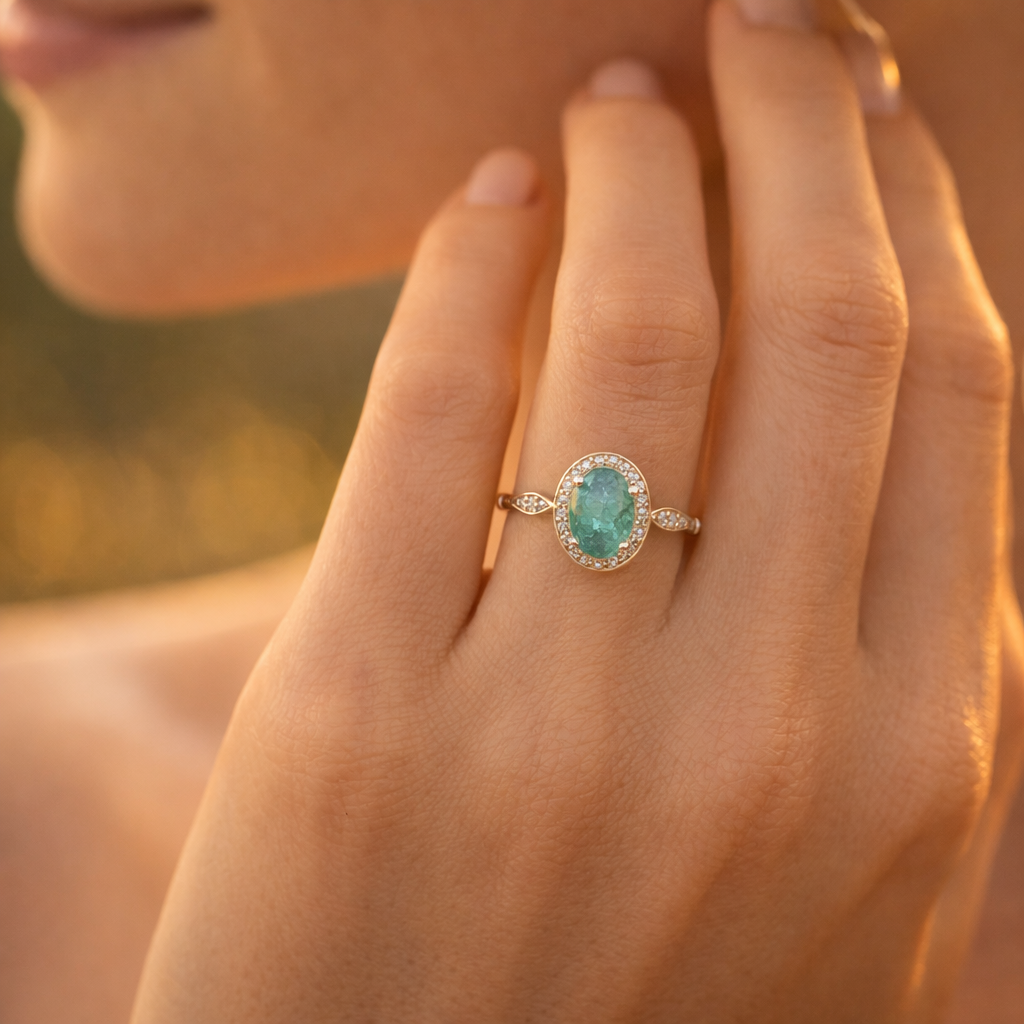 0.73 Ct Oval Emerald 9K Gold Ring