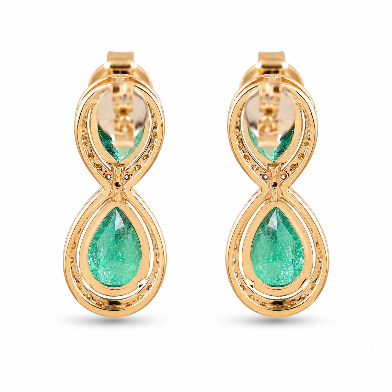 2.90 Ct Pear Emerald 9K Gold Earrings